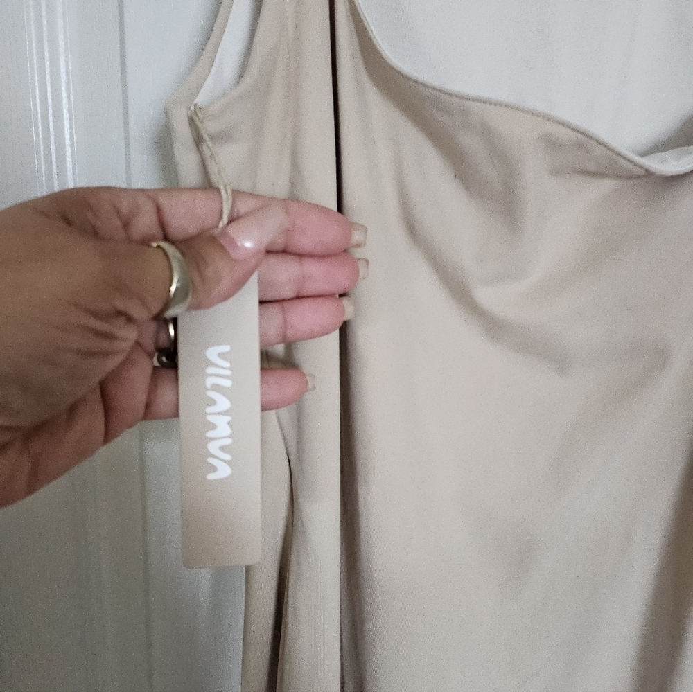 Vilanva Nude Bodycon Maxi Dress XL Spaghetti Strap Stretch Slip Dress Minimalist - Picture 6 of 11